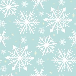 Winter Wonderland Snowflake Pattern - Elegant Frosty Flakes on Icy Blue Background - Seasonal Home Decor & Apparel Design