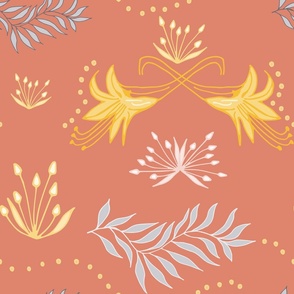 Tapestry of lilies in pretty pink and yellow