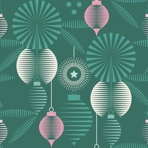 Anticipation / Christmas Morning / Geometric / Ornaments / Green Pink Cream / Small