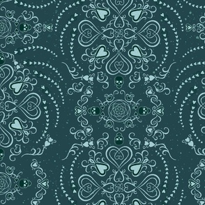 Halloween vampire chic pattern in ghoulish greens called  "Macabre Heart"