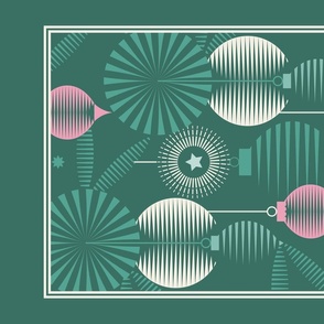 Anticipation / Christmas Morning / Geometric / Ornaments / Green Pink / Tea Towel Wall Hanging