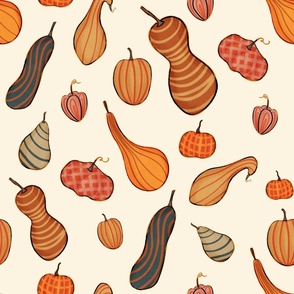 Assorted Gourds on Tan Fabric