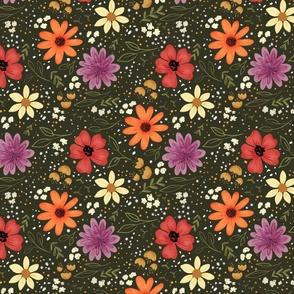 Muted Fall Florals on Dark Green