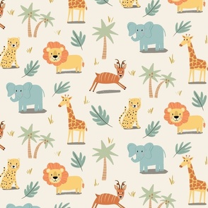 Cute Safari Animals on Tan Fabric