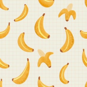 Bananas on tan grid fabric