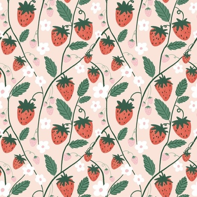 Fruit Fabric by the Yard, Delicious Big Strawberries on Pink