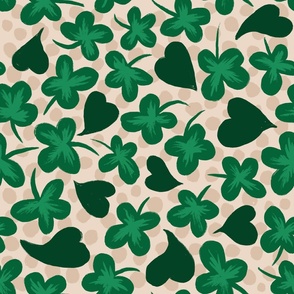 Green St. Patrick Shamrocks & Hearts on Beige (MEDIUM)