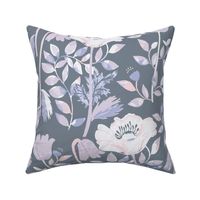 LARGE: white pink Cosy Blooms of Decorative Flowers on dark grey