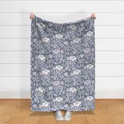 LARGE: white pink Cosy Blooms of Decorative Flowers on dark grey