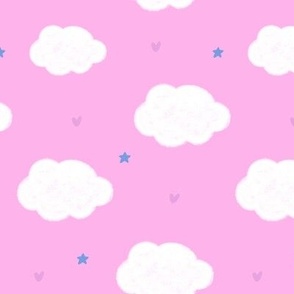 Small Dreamy white clouds on pink background texture