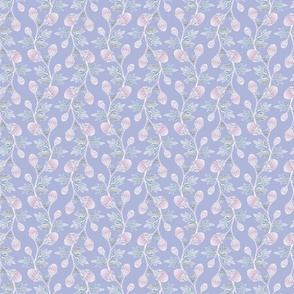 S - Grand-Millennial Vintage Cottage French style Pink Floral Strawberry on Lilac Pastel Purple