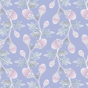 L - Grand-Millennial Vintage Cottage French style Pink Floral Strawberry on Lilac Pastel Purple