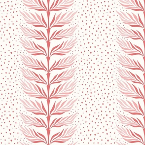 Palm leaf stripe with dots/shades of coral/large