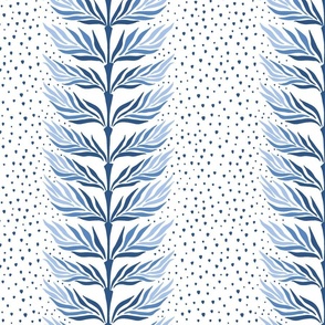 Palm leaf stripe with dots/shades of dark blue/large