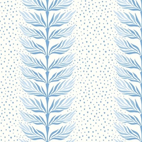 Palm leaf stripe with dots/shades of light blue/large