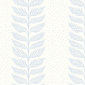 Palm leaf stripe with dots/soft blue on very light cream/large