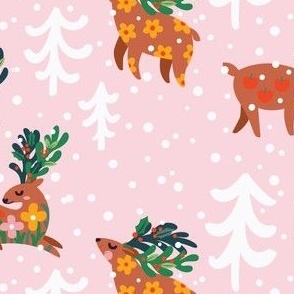 Christmas deers on pink