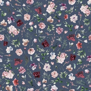 peonies floral on stone blue