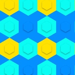3D Hexagon Checkerboard, Cool Colors