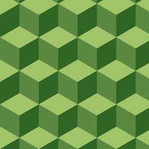 Tumbling Blocks Pattern in Bright Green at Around 2” Block Size