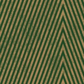 Thin diagonal stripes in zigzag for Christmas - gingerbread gold and emerald green - large
