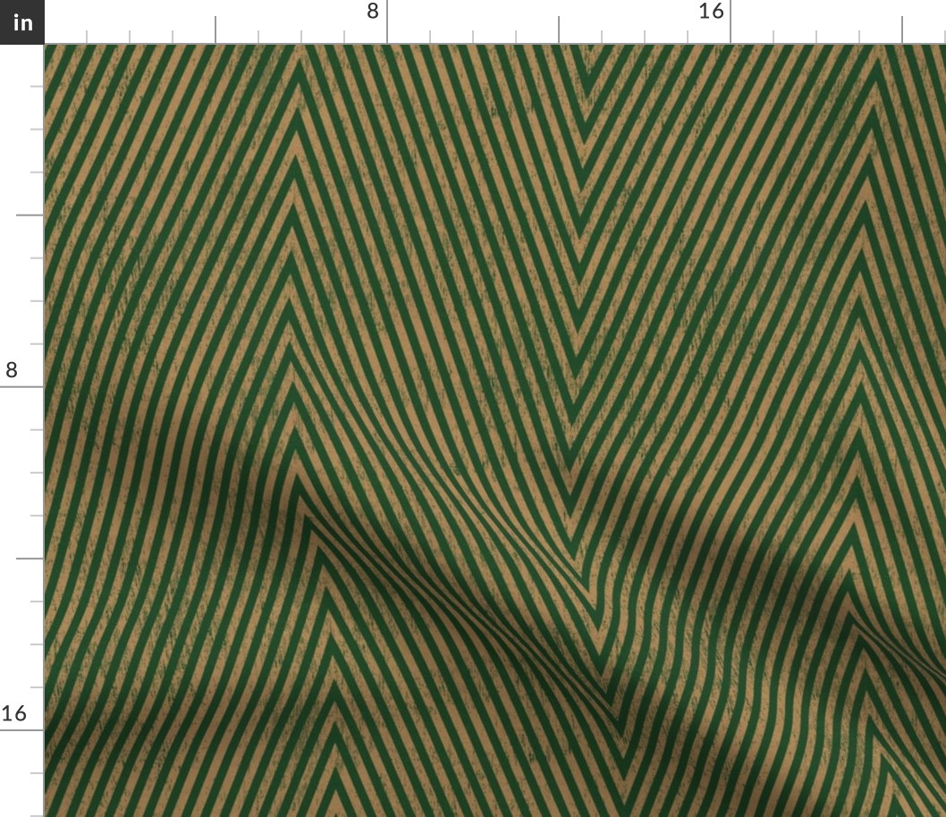 Thin diagonal stripes in zigzag for Christmas - gingerbread gold and emerald green - large