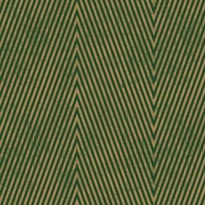 Thin diagonal stripes in zigzag for Christmas - gingerbread gold and emerald green - medium