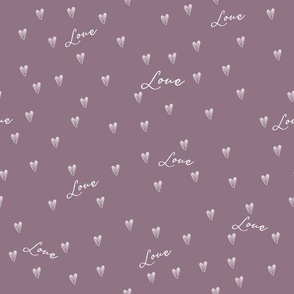 freehand hearts love on purple mauve
