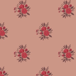 Cottage Core Red Tea Roses on warm brown