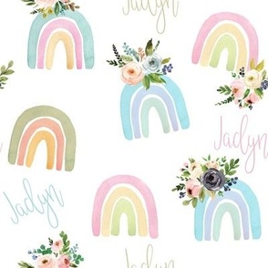 personalized blush floral watercolor rainbow on white - Jaclyn