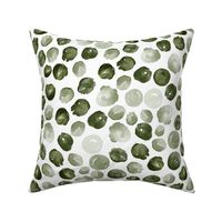 Dark Green Watercolor Wintry Polka Dots On White 