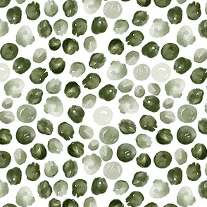 Dark Green Watercolor Wintry Polka Dots On White 