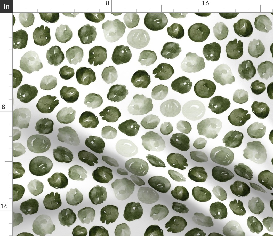 Dark Green Watercolor Wintry Polka Dots On White 