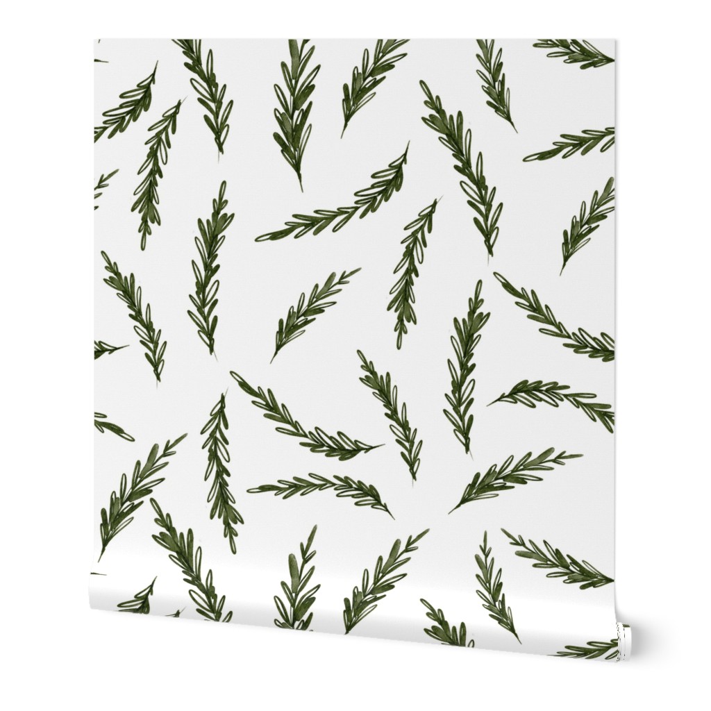 Snowy magical wintry watercolor dark green  winter braches pine needles on white 1