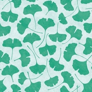  Ginkgo biloba monochrome cold green // small scale 0004 H //  single color gingko leaves leaf nature abstract emerald children wallpaper