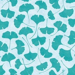 Ginkgo biloba monochrome cold green // small scale 0004 D //  single color gingko leaves leaf nature abstract emerald teal turquoise children wallpaper