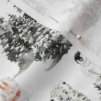 10" Snowy white winter landscape with magical watercolor animals like baby deer, squirrel,fox,penguin,wild cat, and trees covered with snow - for Nursery