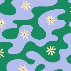 Daisies in the waves - Green & light blue - Large