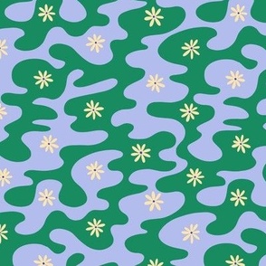 Daisies in the waves - Green & light blue - Medium