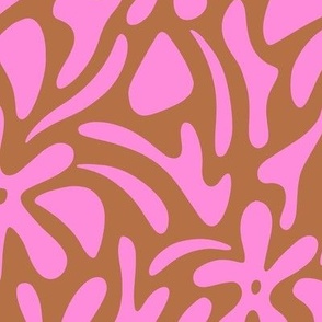 Modern minimal floral and abstract shapes in pink and brown  - Large scale