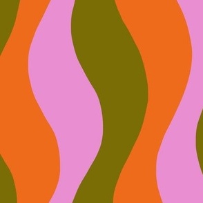 Modern groovy retro waves in pink, orange and olive green - Large scale