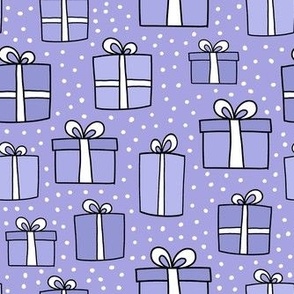 Medium Scale Joyful Christmas Doodle Gift Box Presents in Lavender Purple