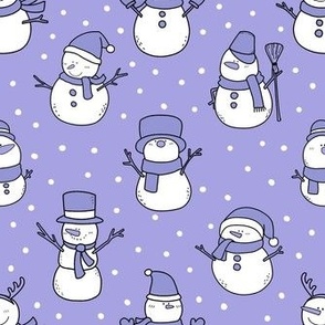 Medium Scale Snowmen Joyful Christmas Doodles in Lavender Purple