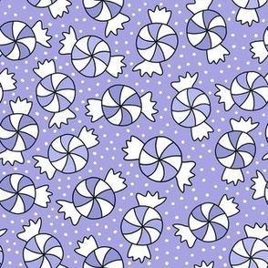 Medium Scale Joyful Christmas Doodles Peppermint Candy Swirls on Lavender Purple