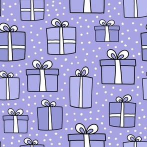 Large Scale Joyful Christmas Doodle Gift Box Presents in Lavender Purple