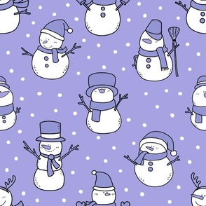 Large Scale Snowmen Joyful Christmas Doodles in Lavender