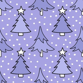 Large Scale Joyful Christmas Doodle Trees in Lavender Purple