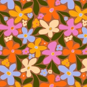   Colorful groovy flowers - Terracotta - Medium