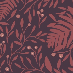 Cottage core floral navy and brown red - large format