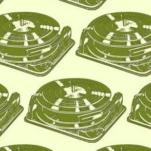 Nifty Fifties Pop Art Record Changer  (olive green/pale yellow)